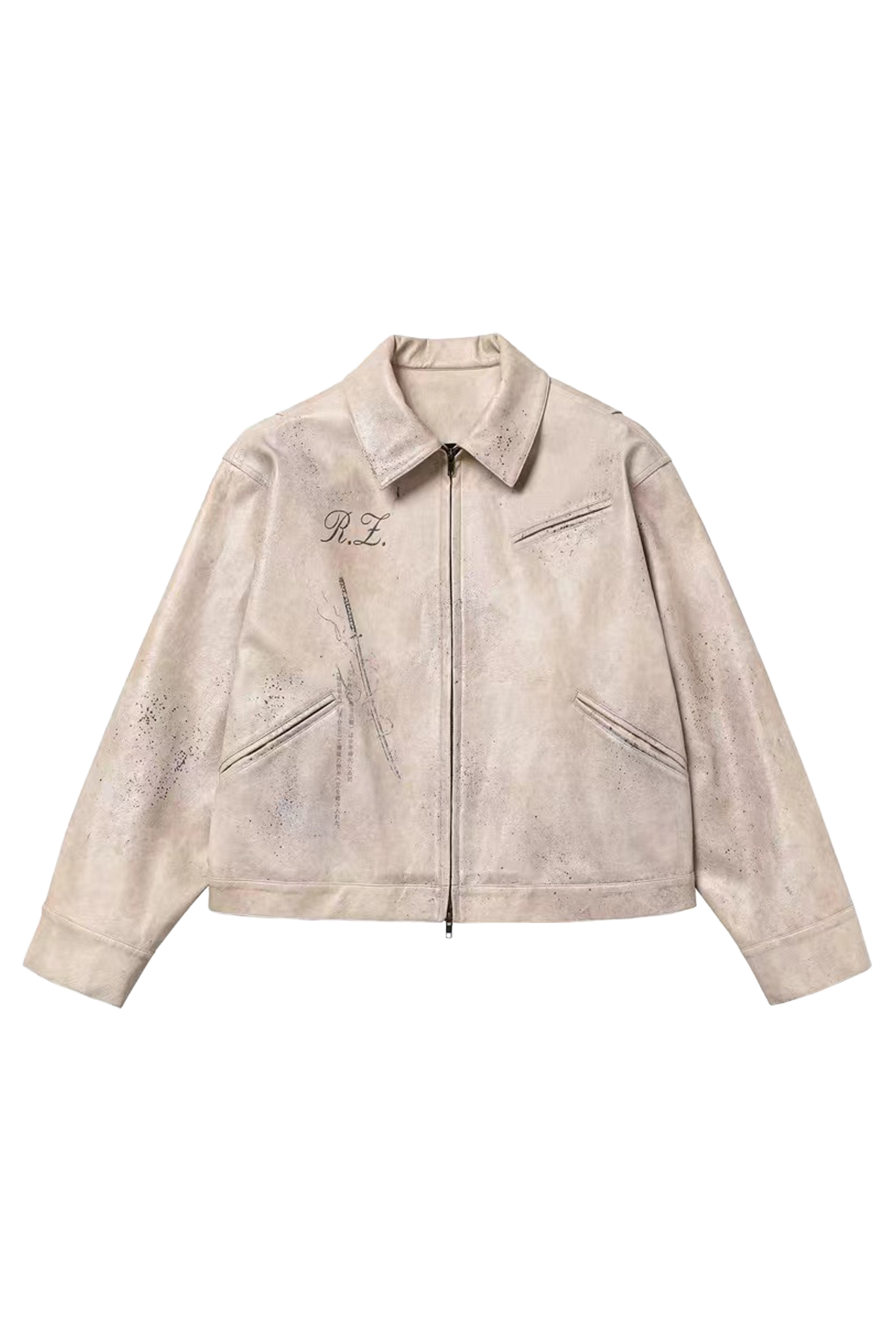 REGEN ZONE | Ink Splatter Distressed Vintage Leather Jacket - PSYLOS 1, REGEN ZONE | Ink Splatter Distressed Vintage Leather Jacket, Jacket, REGEN ZONE•JAPAN, PSYLOS 1